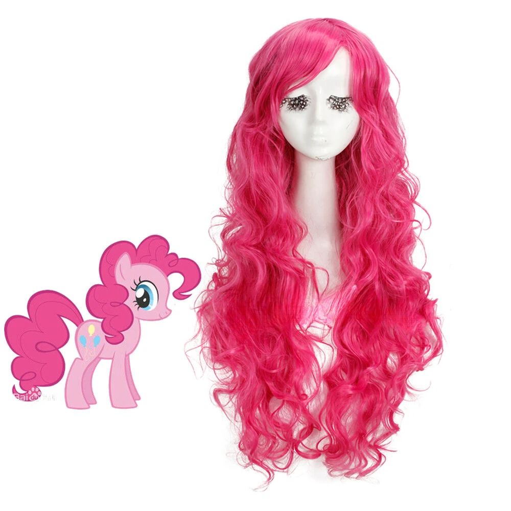 Little Pony Pinkie Pie Magenta Curly Wavy  Long Cosplay Halloween Wig