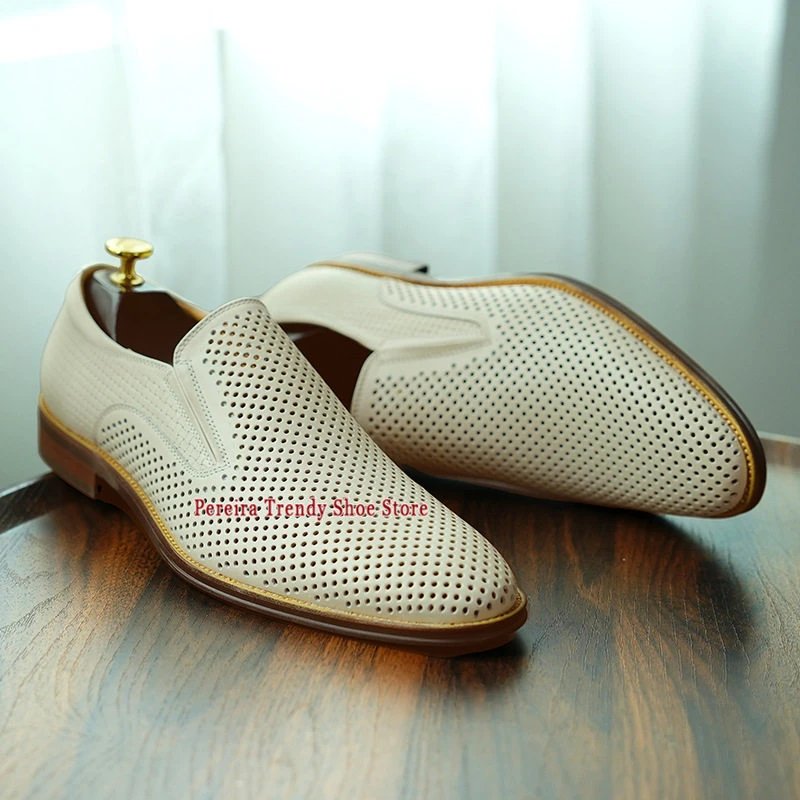 Summer Breathable Mesh Hollow Men's Shoes Comfortable Soft Soled Genuine Leather Pointed Toe Loafers Versatile Casual Shoes