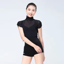 Mesh High collar Top Ballet T shirt Dance Tops Stacked collar Ballerina Dancewear Ballet dance Top Classic for Dancing Top