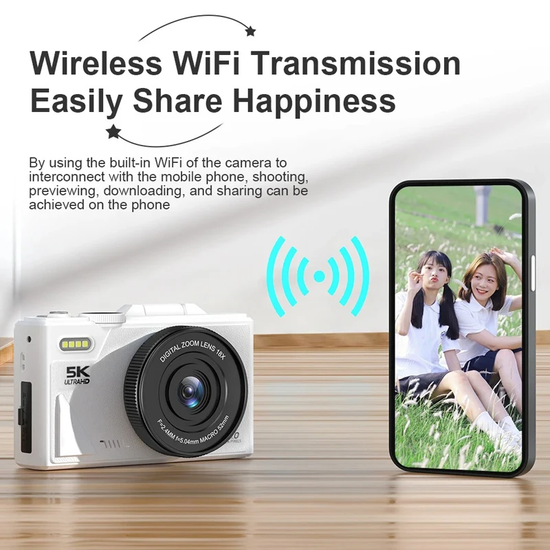 HD 5K Retro Digital Camera 75MP Photography Camera Video Camcorder For Vlog Girl Student Adult Entry Level Screen Flip Camera