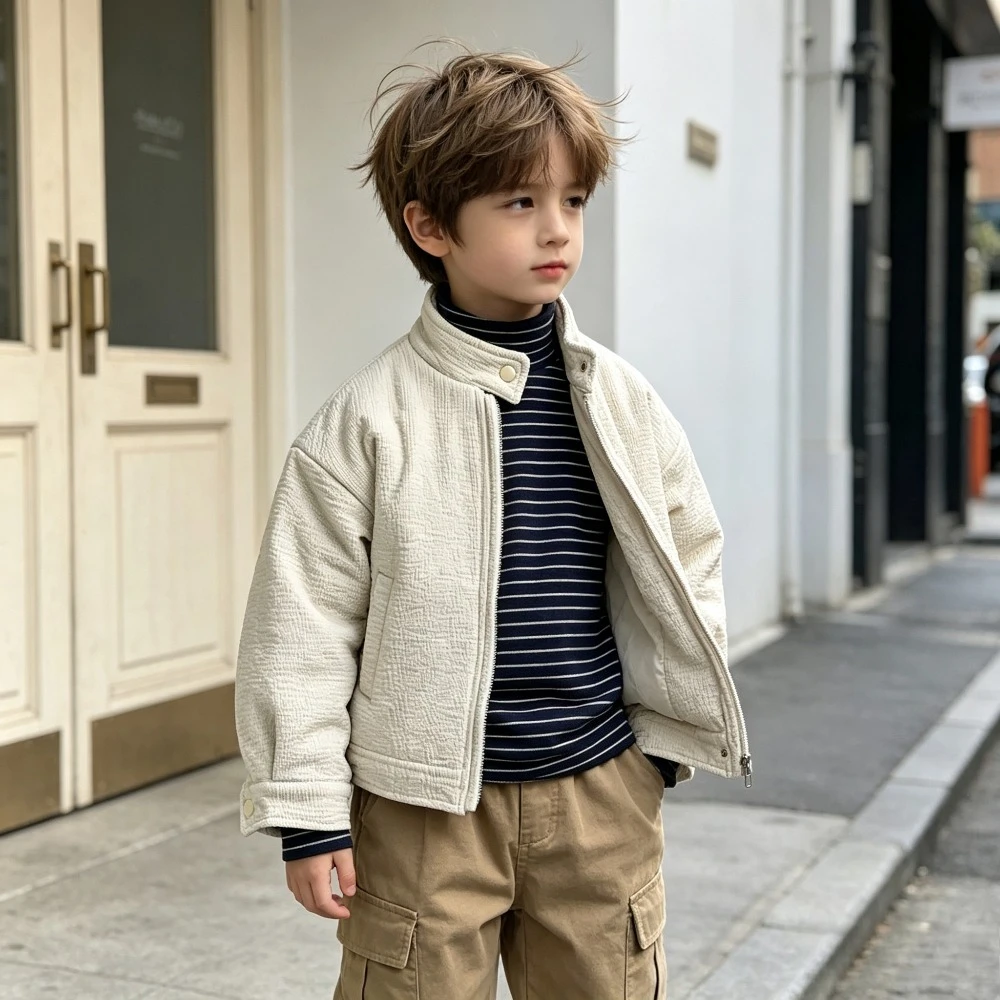 Kids Stand Collar Zipper Chenille Jacket Thick Fleece Lined Warm Loose Short Coat Fall Winter Boys Girls Casual Outerwear Tops