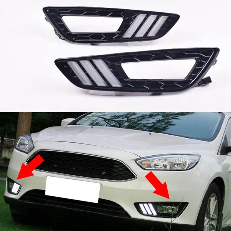 Car DRL Daytime Running Lights Led Turning Signal Lamps 12V Fog Lamps for Focus 3 2015 2016 2017-AT35