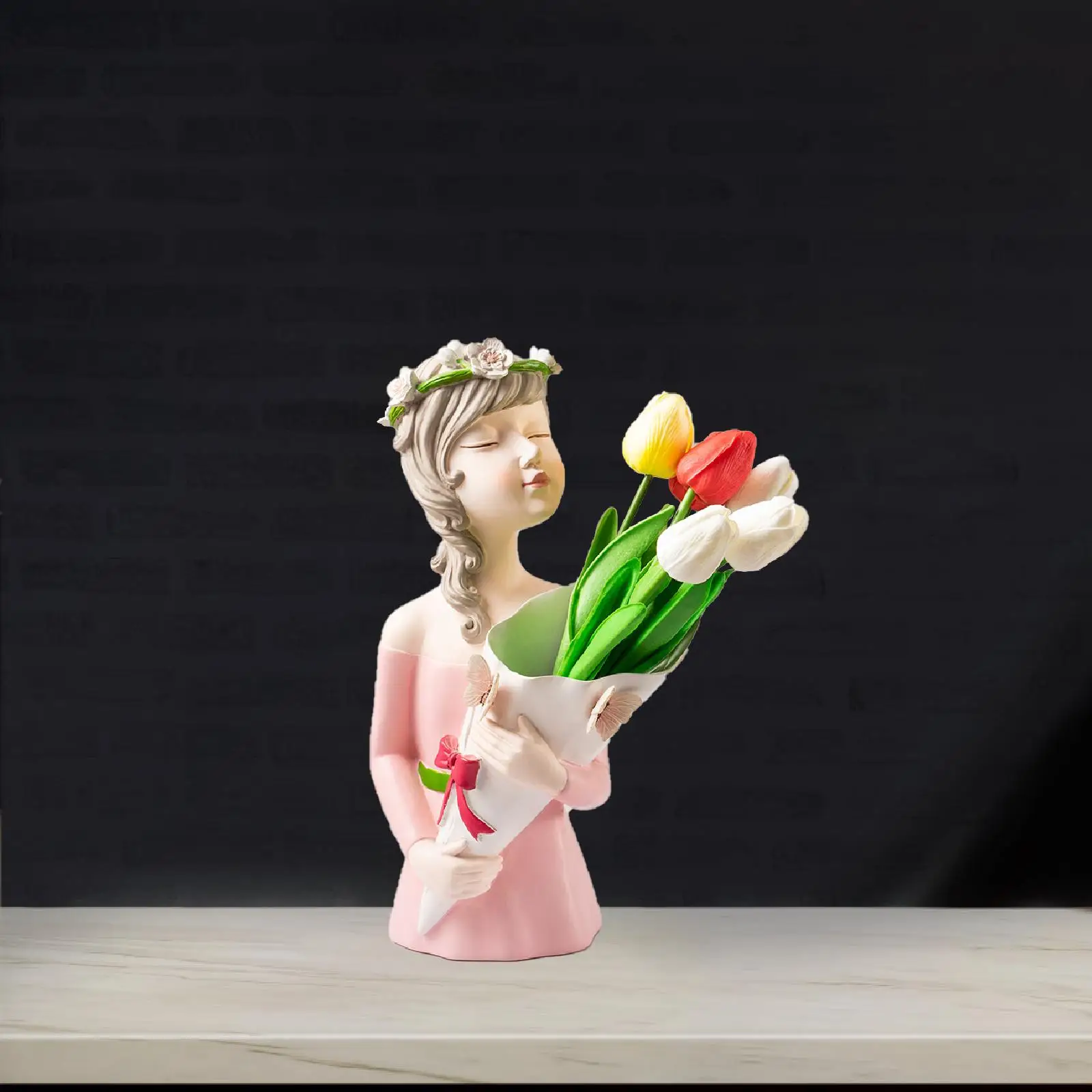 Blumenvase, Mädchenfigur, Einweihungsgeschenk, einzigartiges Blumenarrangement, moderne Tischvase für Wohnzimmer, Schlafzimmer, Esszimmer