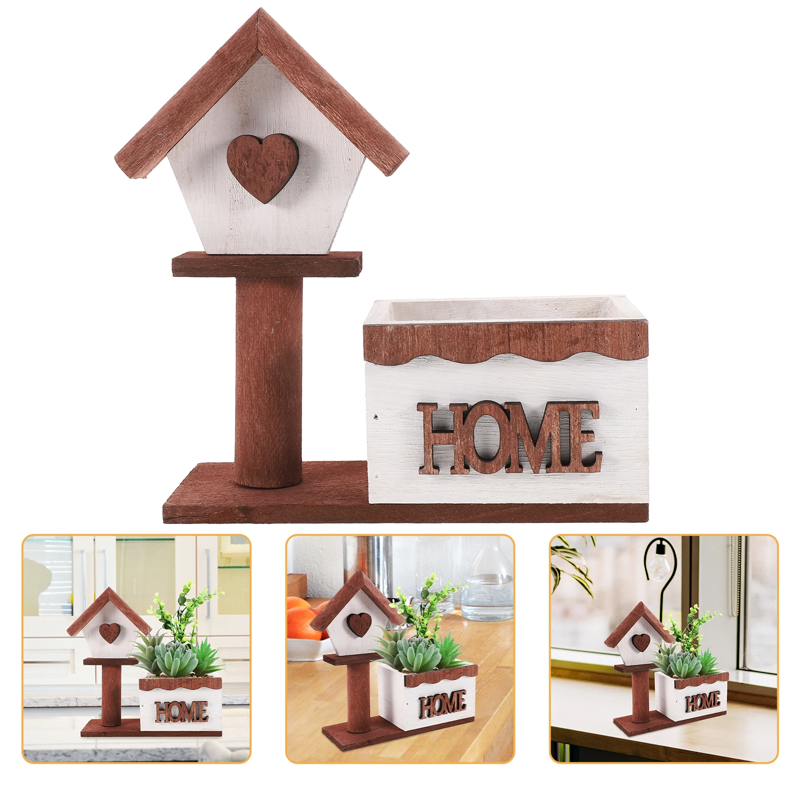 

Rustic Heart Shaped Simulated Flower Planter Brown Small Desk Window Succulent Plant Pot Wooden Boxes Outdoor Home