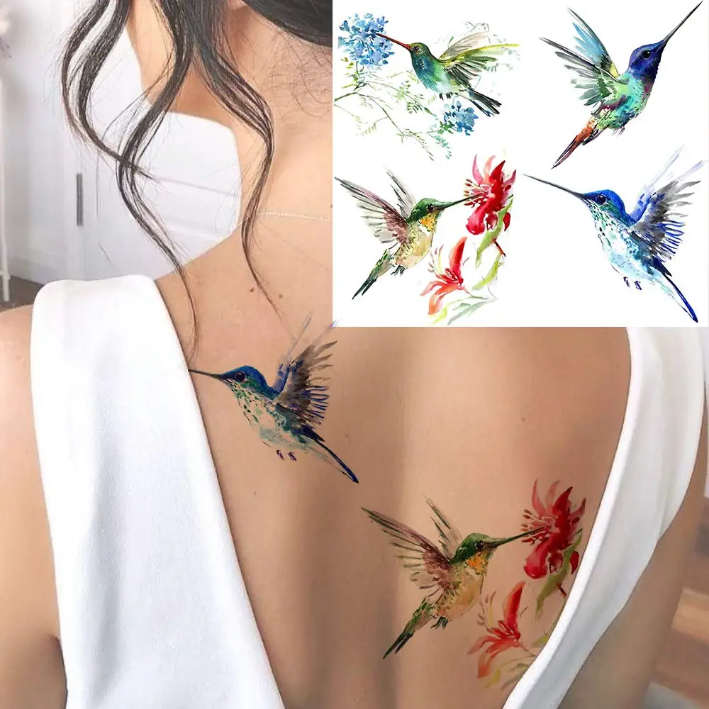 15 Sheets 3D Watercolor Hummingbird Temporary Tattoos For Women Girl, Small Temp Fake Tattoos Hummer Birds Flowers Tatoos Adults