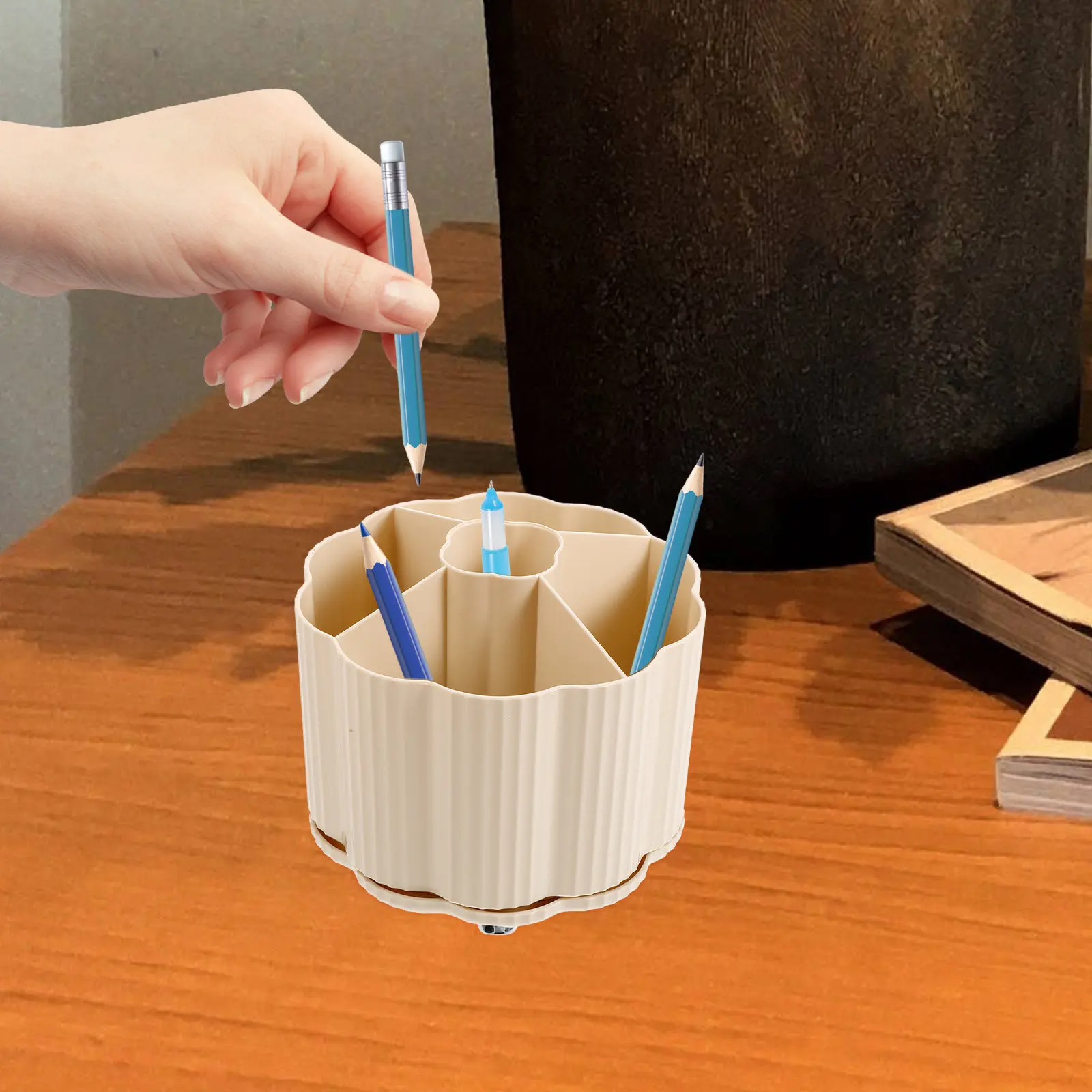 Multi Compartment Rotating Makeup Brush Holder Vanity Organizer for Countertop Bathroom Desk Decorative Storage Cup Pen