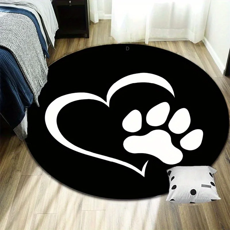 

Круглый ковер с принтом сердца и лапы — черно-белый ковер из полиэстера для гостиной, спальни, игривый подарок для домашнего декора