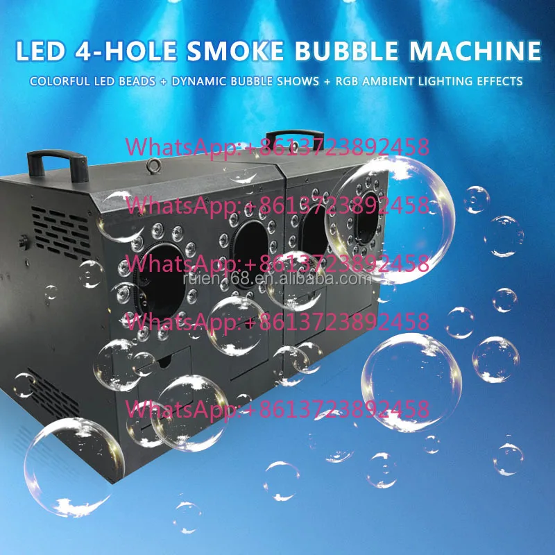 DMX512 Sound Activated 4 Nozzle Smoke Bubble Maker Colorful LED Ring Stage Bubble Fog Machine For Livehouse Concert