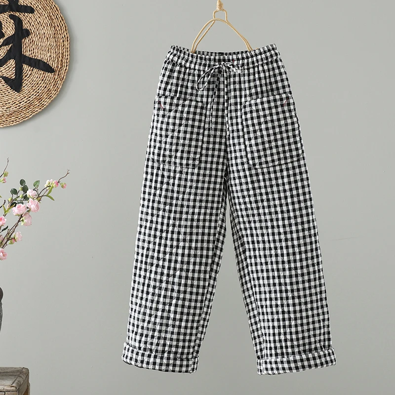 

Зимние утепленные хлопковые брюки, теплые широкие брюки для женщин, свободные брюки с эластичной резинкой на талии, длинные брюки из чистого хлопка с фланелевой подкладкой, повседневные брюки.