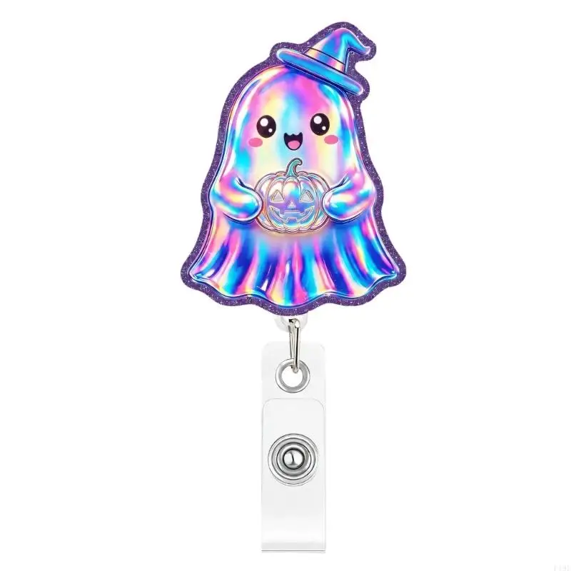 Retractable Badge Card Tether with Retractable Cord, Clear Strap and Playful Reflective Halloween Character Face for F19E