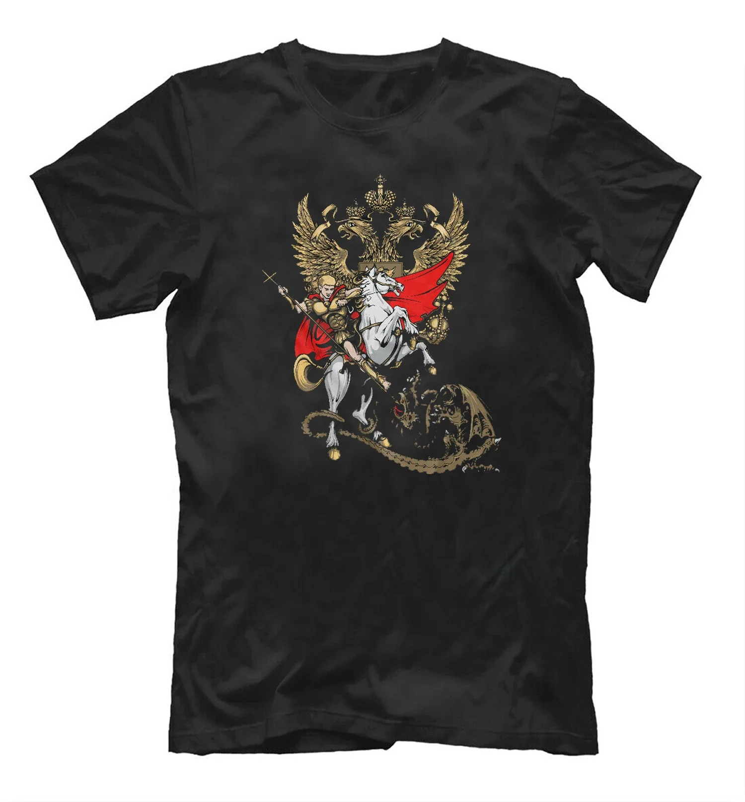 

The Victorious St.George Russian Coat of Arms T-Shirt 100% Cotton O-Neck Short Sleeve Casual Mens T-shirt Size S-3XL