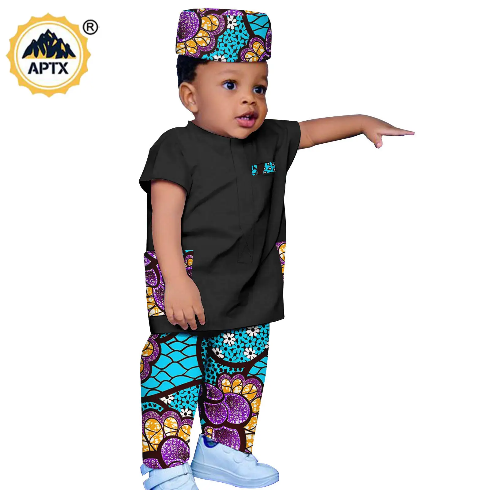 Ensemble 3 Pièces Garçon Imprimé Africain Dashiki - Gilet, Hauts, Pantalons Et Bandeau Ankara Pour Enfants En Bas Âge, Style Coloré Et Confortable