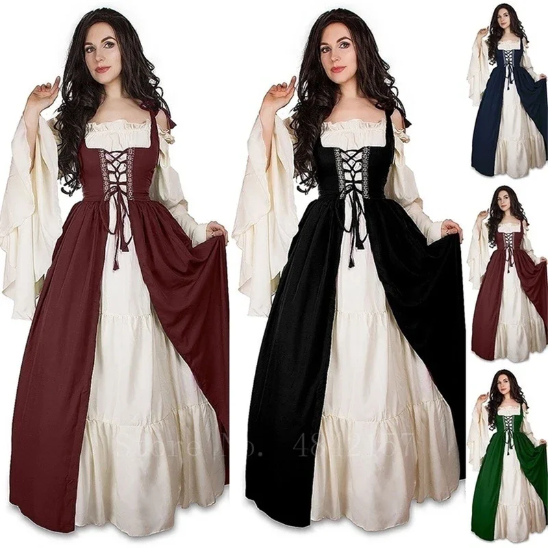 

Halloween Costume for Woman Medieval Vintage Renaissance Palace Princess Dress Bell Sleeve Victorian Carnival Party Dresses