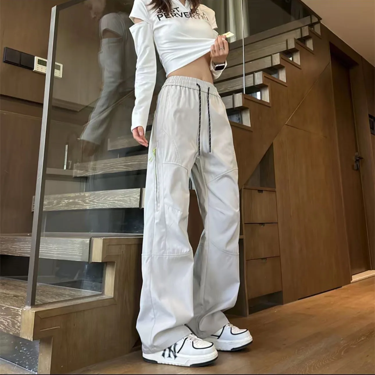 Women's autumn narrow cut straight leg slimming loose oversized waterproof zipper casual work pants