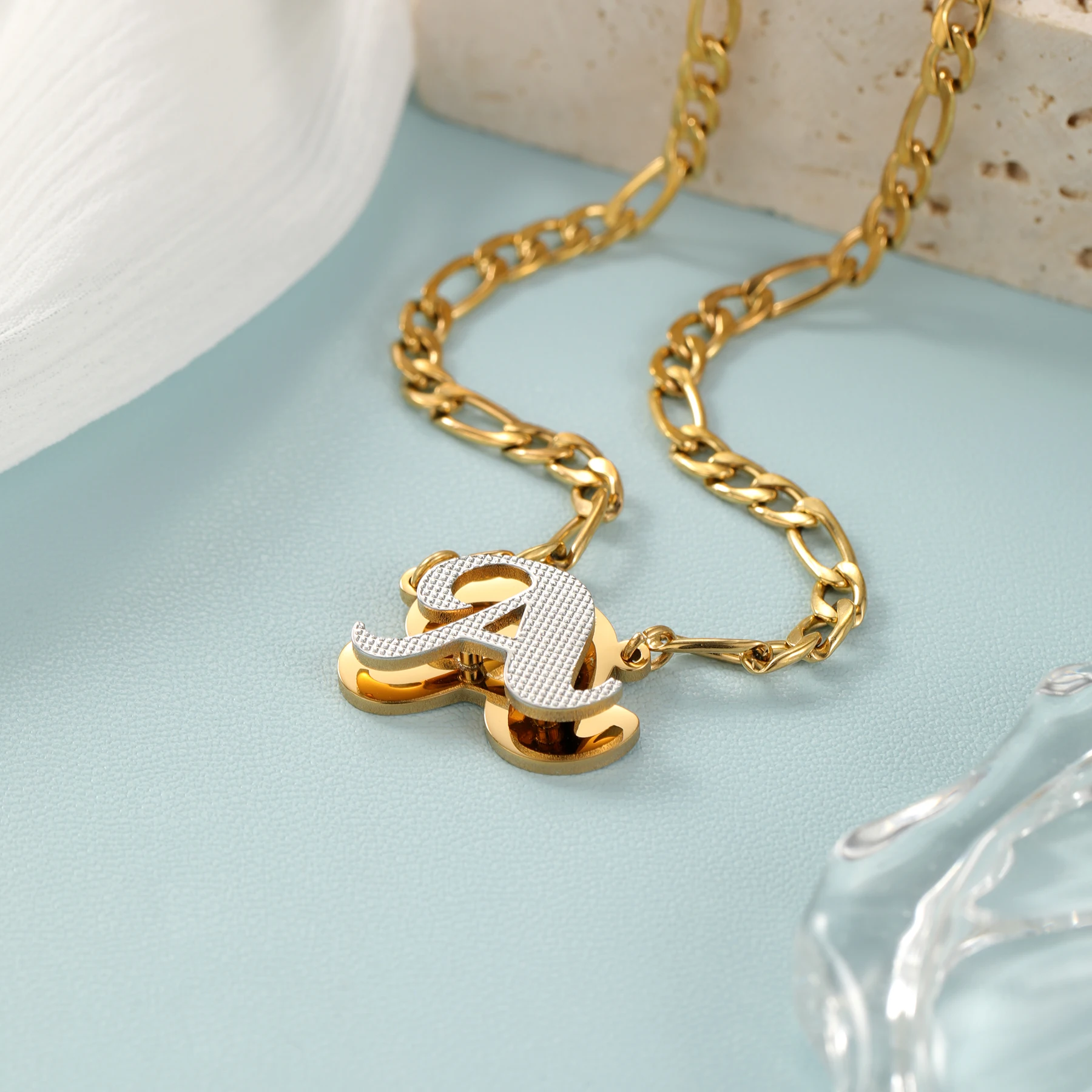 Customized letter pendant necklace, Two-color, Two-layer, 18K gold-plated, Versatile stacking artifact, Shining all summer