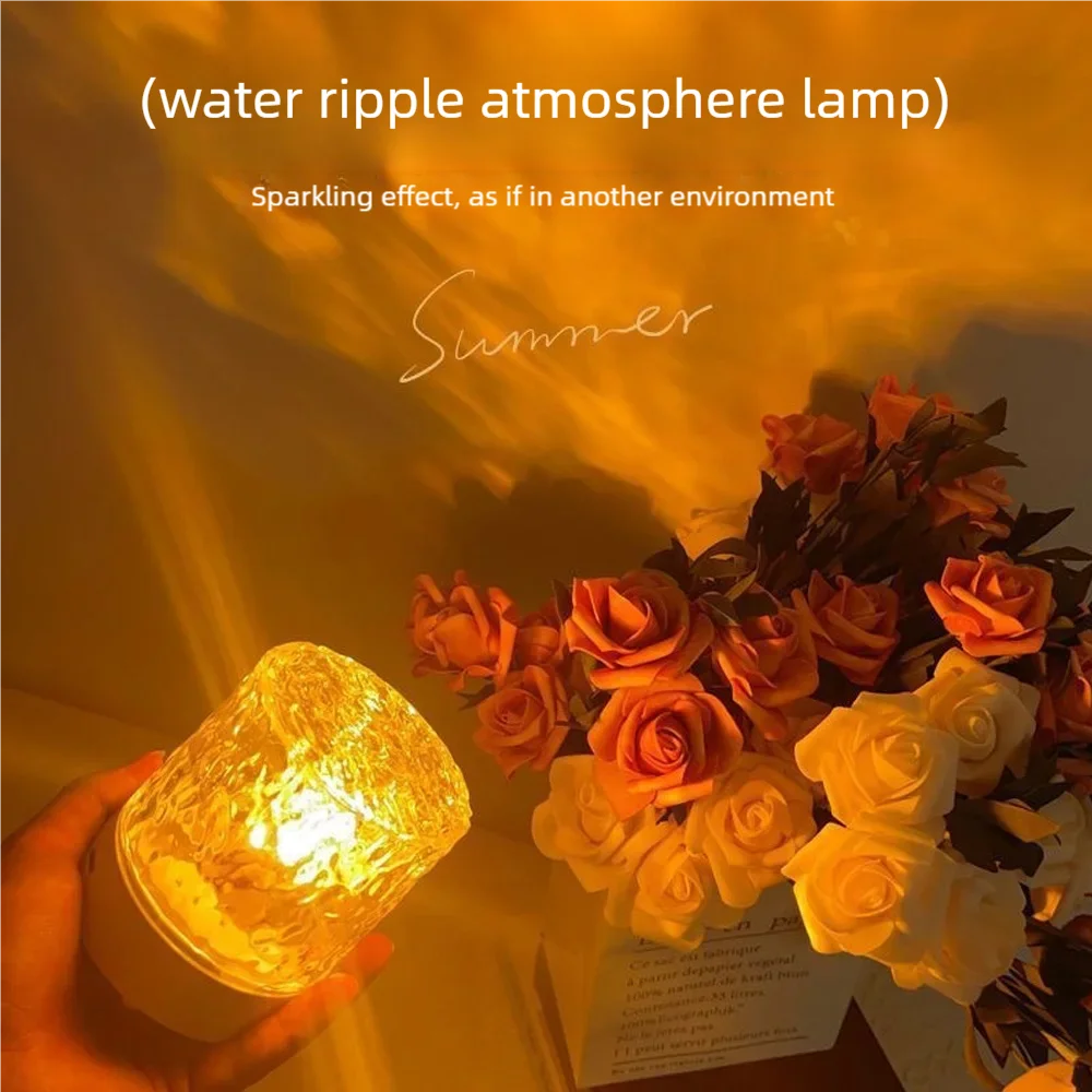 Rotating Water Ripple Ambient Light Bedroom Bedside Flame Romantic Lamp Dynamic Square Night Lights