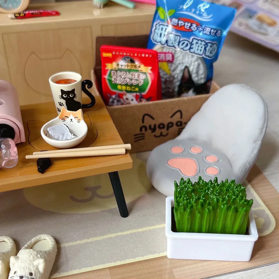 Re-ment Capsule Eat Play Cat My Daily Life with Cats Cat Cage Sleeping Sofa โต๊ะคอมพิวเตอร์ Cat Tree Miniature Desktop Blind Box