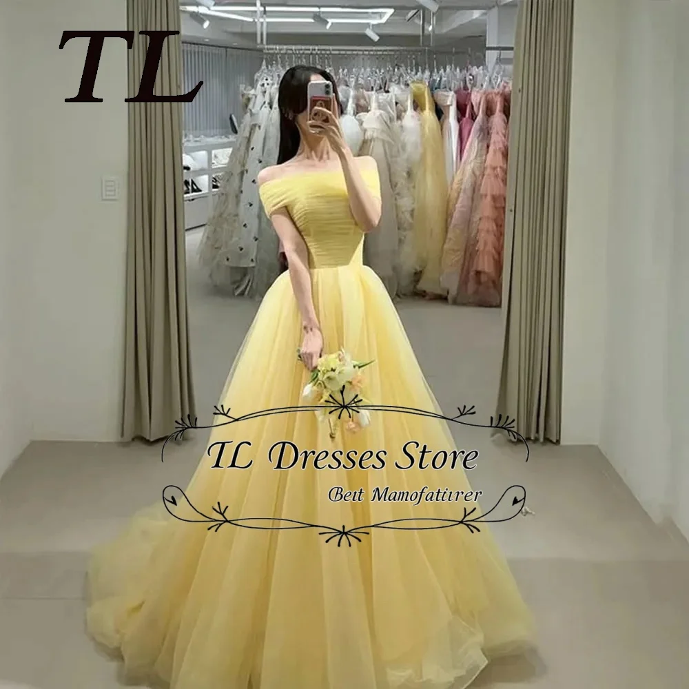 TL Fairy Yellow Detachable shawl Wedding Dresses Korea Photo shoot A Line Soft Tulle Bridal Gown Back Corset customized