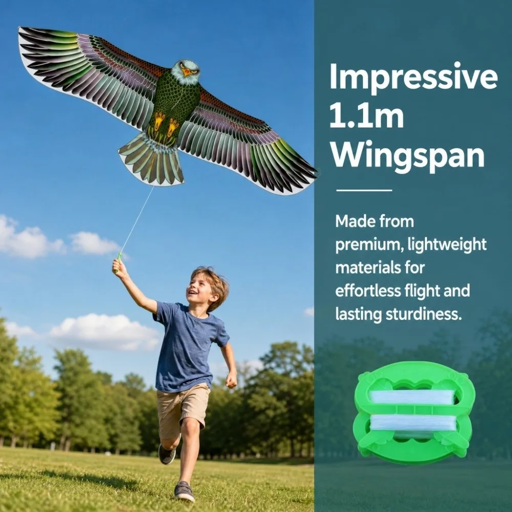 

Large Emulation Flying Hawk Kite Kite Line Outdoor Flying Toys Bird Scarer Drive Anti Bird 1.1m Flat Eagle Kite Kids Adults