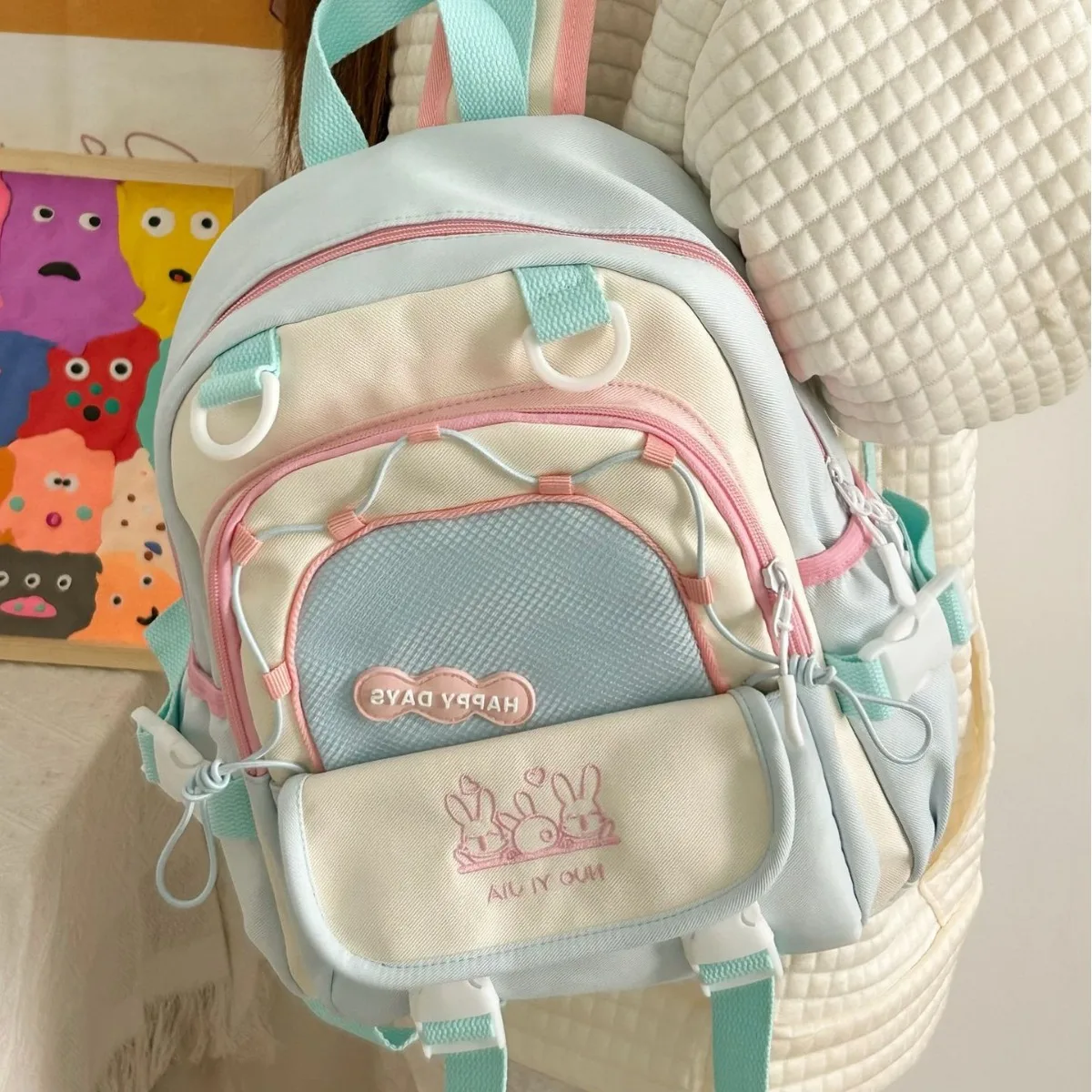 

Richme Harajuku Backpacks Women Designer Casual Nylon Dopamine Bag Female Aesthetic Embroidered Students Commute Bolso Mujer