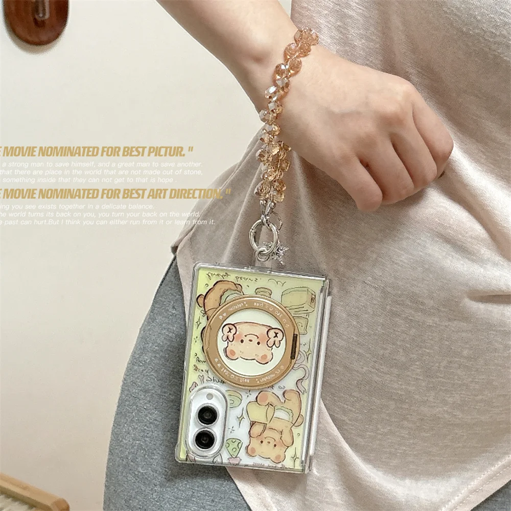 Korean ins Cute Bread Bear Magnetic For Magsafe Rotate Holder Phone case for Samsung Galaxy Z Fold 8 Cover With Chain Cases Capa