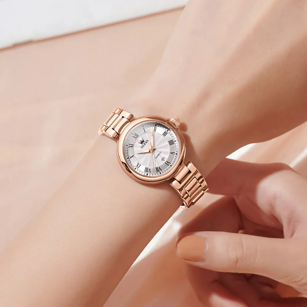 OLEVS Original Top Brand Luxury Quartz Watches for Women Waterproof Vintage Fashion Rose Gold Stainless Steel Ladies Watch 5608