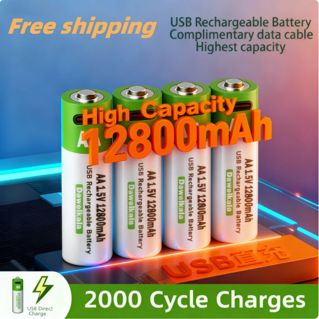 

1.5V AA New USB-Rechargeable Li-Ion Battery (12800mAh) with Type-C Cable – Perfect for Remote Controls, Mice & Electric Toys