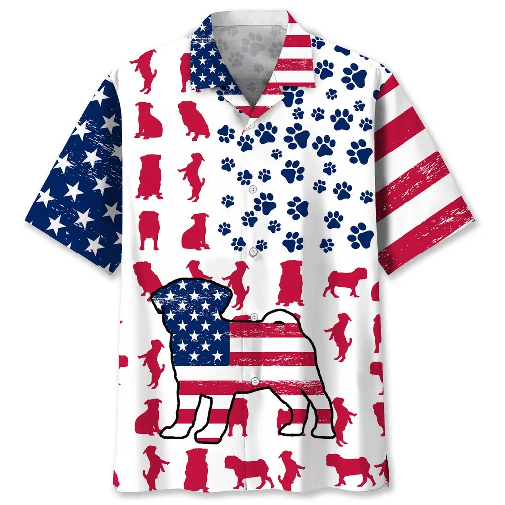 

Men's Shirts American Flag Print Puppy Fashion Lapel Men's Tops 2024 New Casual Men's Short Sleeve Shirts Plus Size Shirts