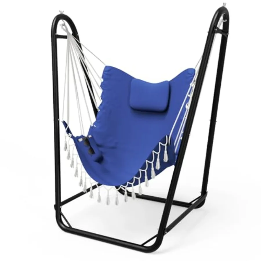 

Hammock Chair with Stand for Indoor Outdoor Use, Heavy-Duty Steel Frame, Black, Max Load 350 lbs, Includes Hammock Chair