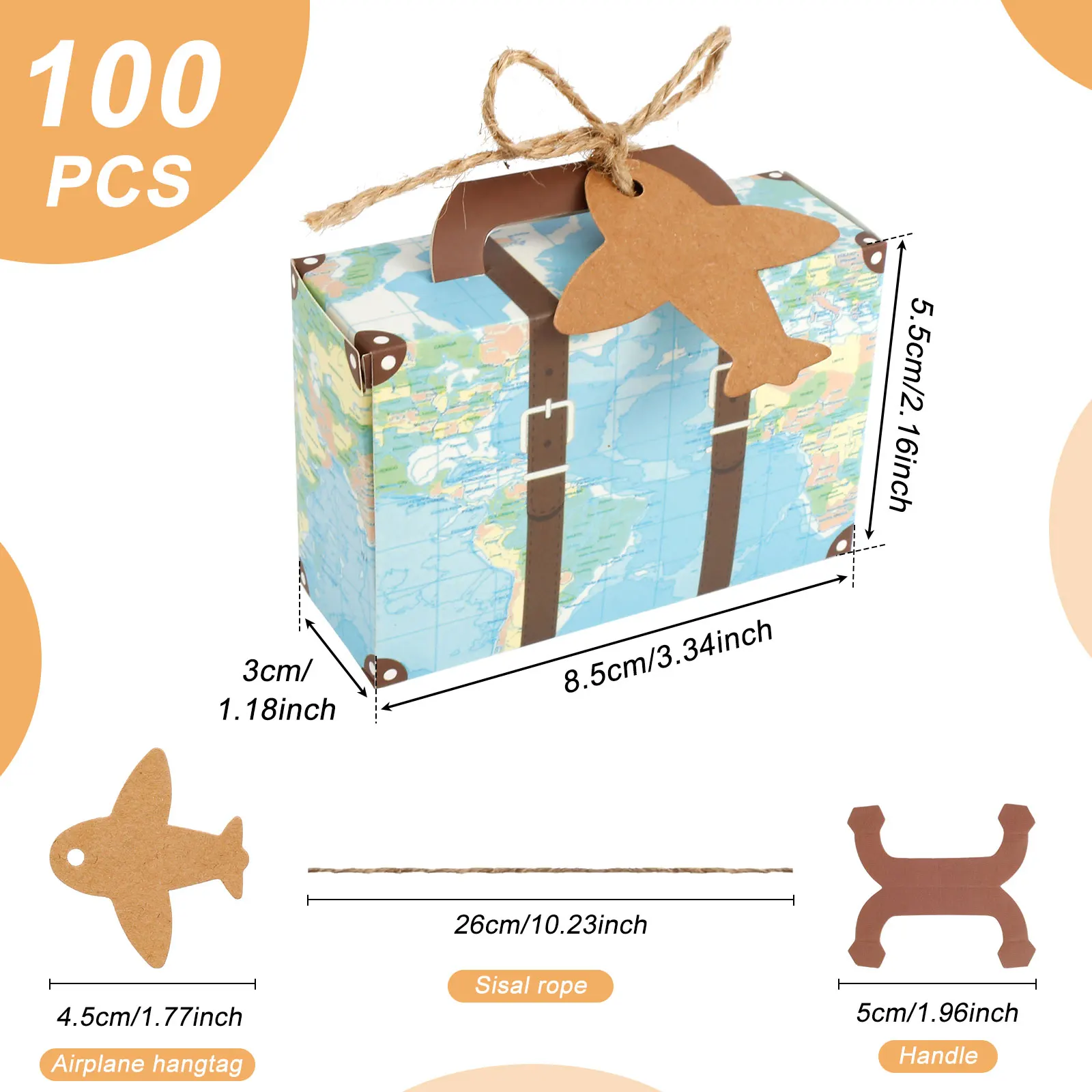 50/100Pc Vintage Party Favor Candy Box with Aircraft Tags Reusable Mini Suitcase Favor Box for Travel Themed Party Bridal Shower view 6