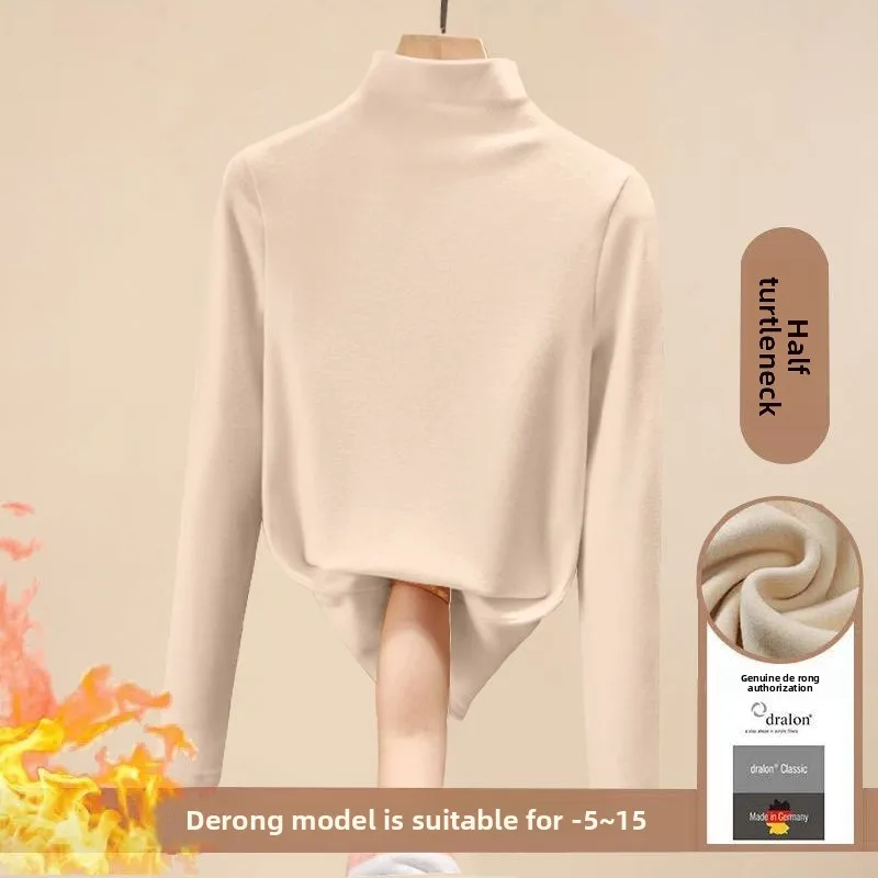 Donna Autunno Inverno Ispessimento Caldo T-shirt a maniche lunghe Colletto a V Biancheria intima termica Moda Collo alto Slim Top termico M-4XL