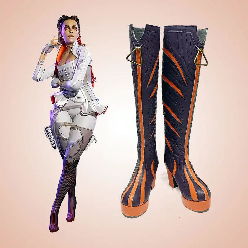 Anime Apex Legends Loba Andrade Cosplay Shoes Purple High Heels Long PU Leather Boots For Halloween Carnival