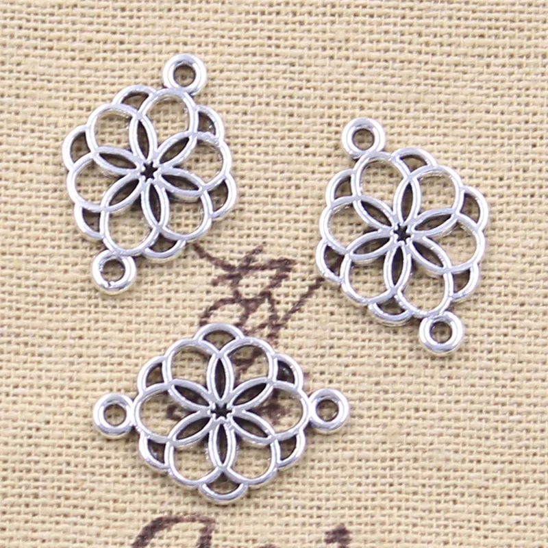 20pcs Charms Link Flower Of Life Connector 21x15mm Antique Silver Color Pendants Making DIY Handmade Tibetan Finding Jewelry