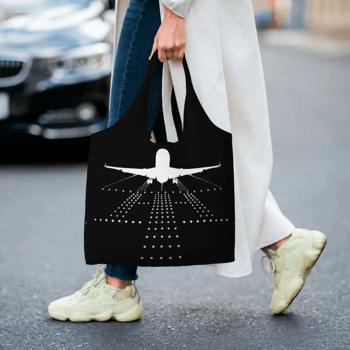 Airplane Aviation Pilot Grocery Tote Shopping Bags Women Plane Aviator Gift Canvas Shopper Shoulder Bag Big Capacity Handbag