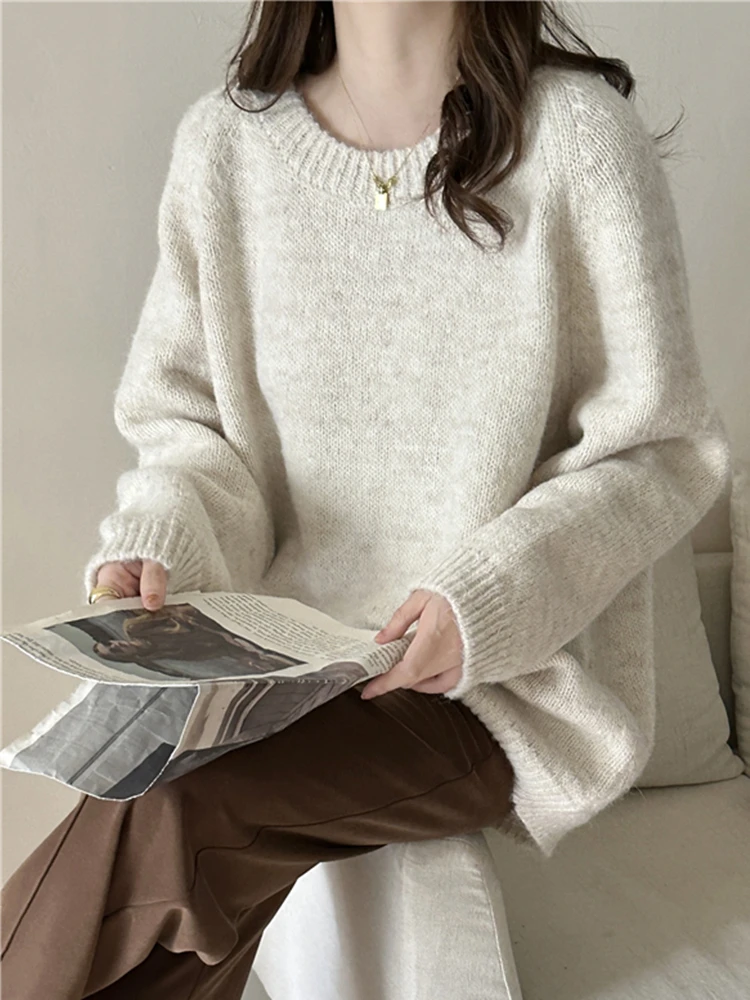 Colorfaith SW9061JX New 2024 Elegant Lady Chic Wild Oversized Sweaters Vintage Korean Fashion Knitted Women Spring Winter Tops