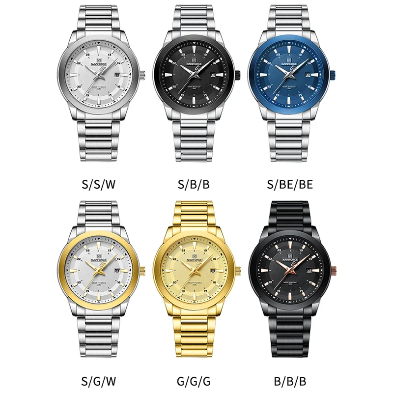 2023 Top Brand NAVIFORCE Mens Watches Stainless Steel Strap Casual Male Quartz Sports Wristwatch Luxury Waterproof Date Clock