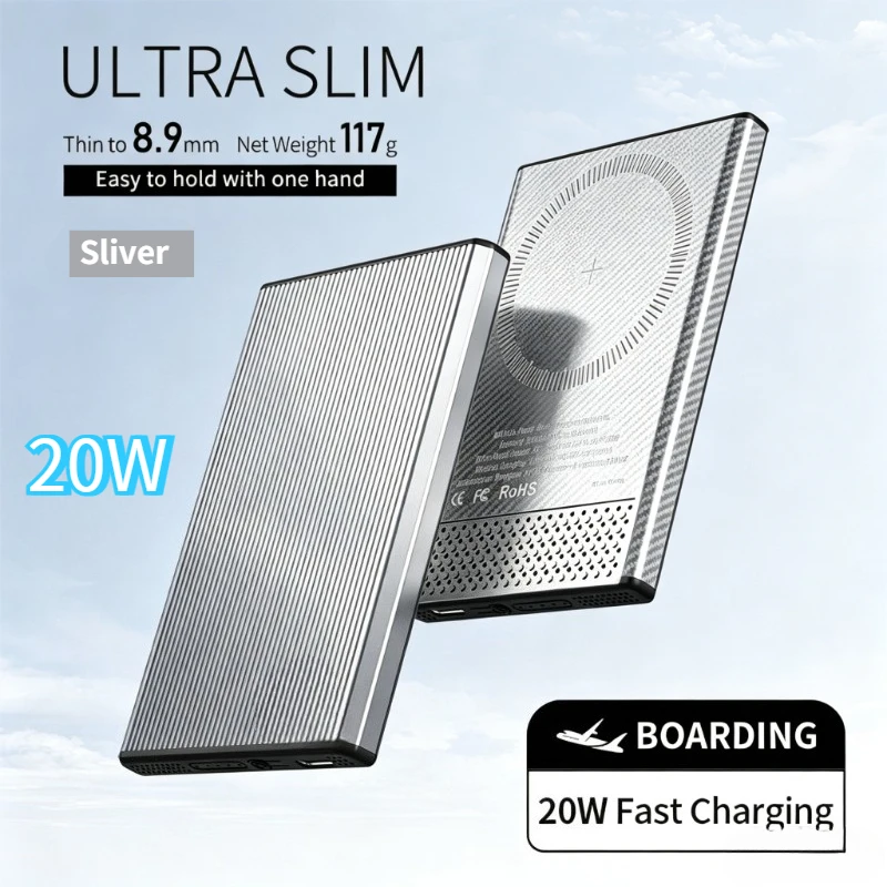 5000mAh Wireless Power Bank 8.9mm Ultra Slim 20W Fast Charging Portable Battery for iPhone Samsung Android