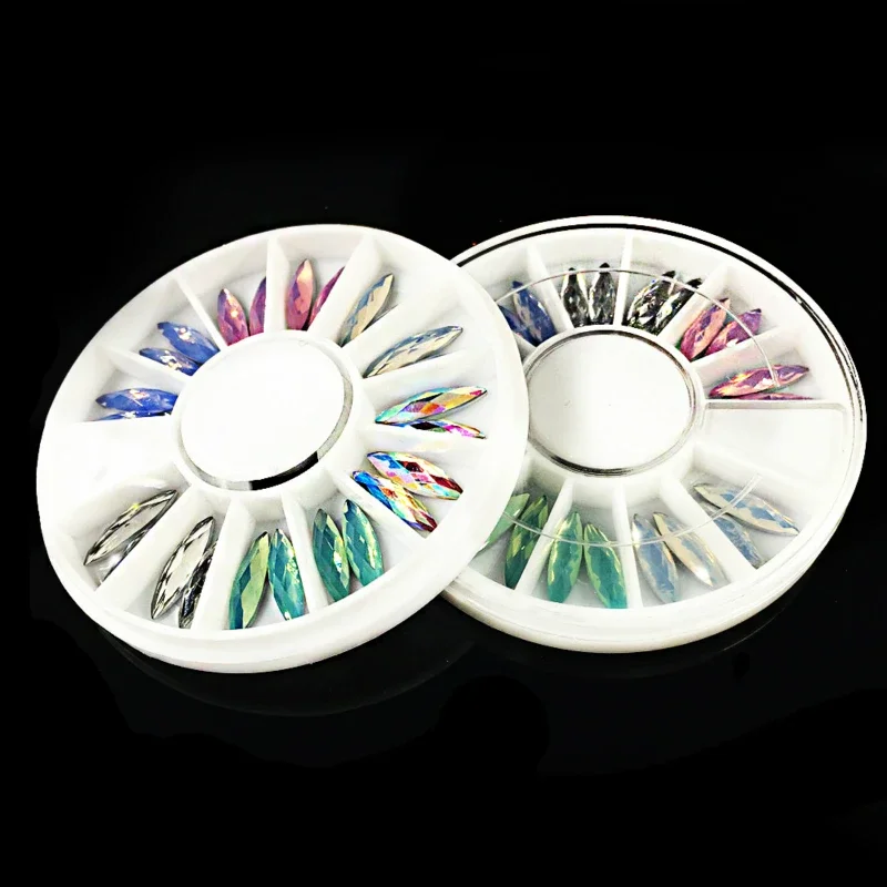 24pcs AB Colorful Nail Art Rhinestones Long Horse-Eye Acrylic Non Hotfix Crystal Decoration for Nails Design Accessories 6 Color