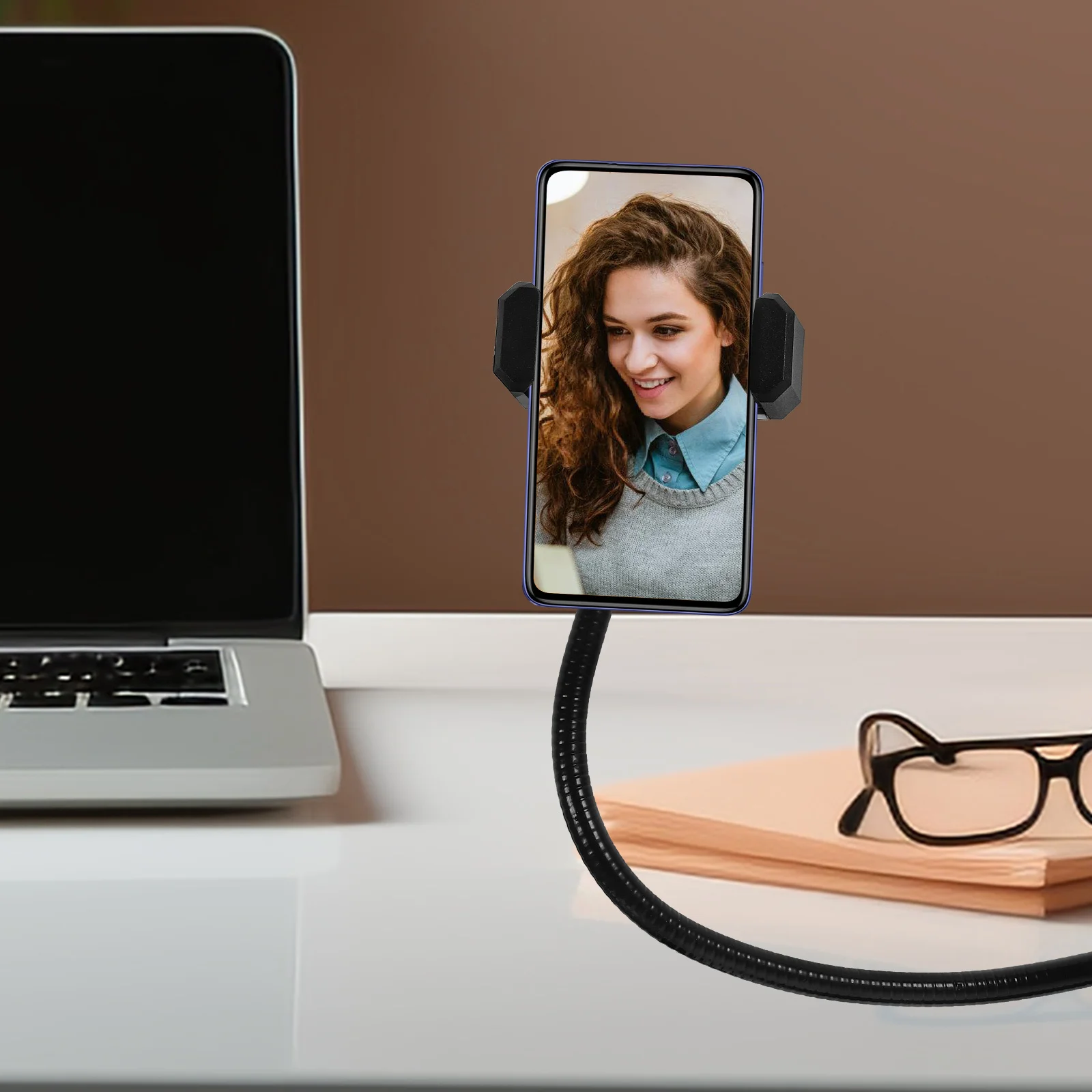 

1Set Adjustable Gooseneck Phone Stand Universal Flexible Iron Clip Holder Stable Cell Phone Mount for Live Streaming Desk