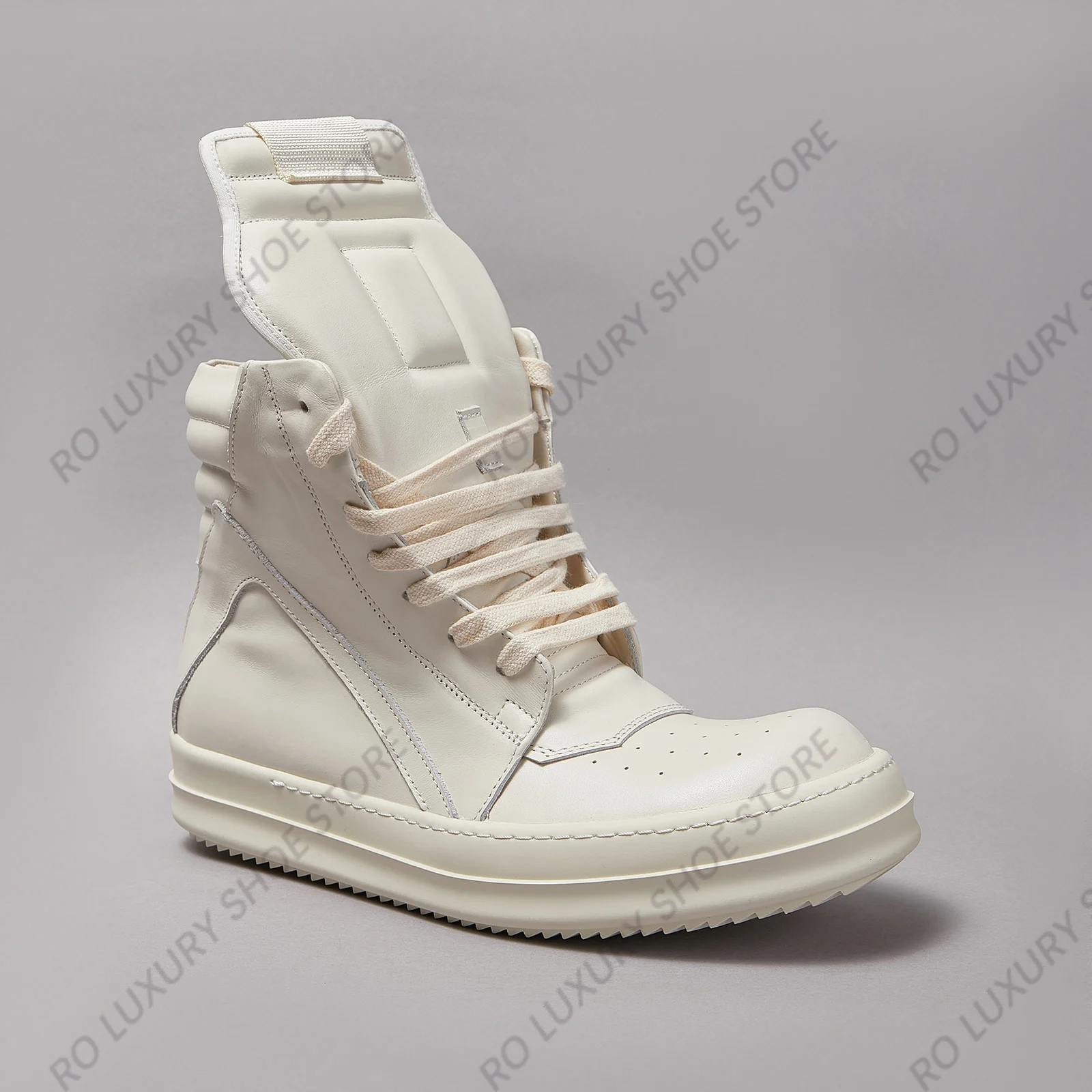 Brand Designer Men Ankle Boot Casual Women Sneaker Leather Lace Up Geobasket White Zipper High Top Quality Flat Platform Shoe