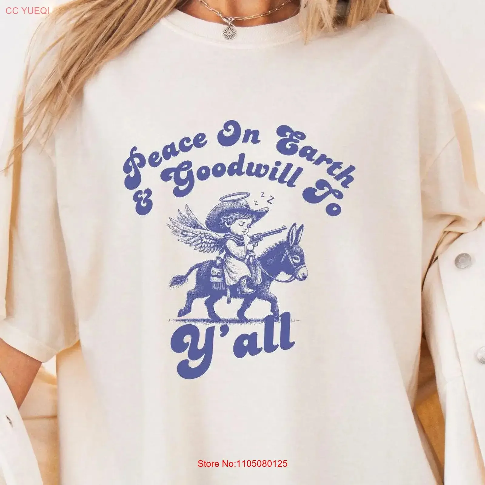 Camisa Retro de la paz en la tierra, buena voluntad de Yall, camiseta navideña, Country T Cowboy s, cristiana, occidental, vintage, lavada, transpirable para hombre