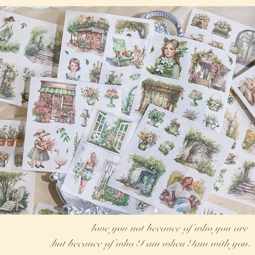 DIY Crafts Creative Sticker Book Watercolor Design Removable PET Stickers Vintage Style Scrapbook Supplies Junk Journals