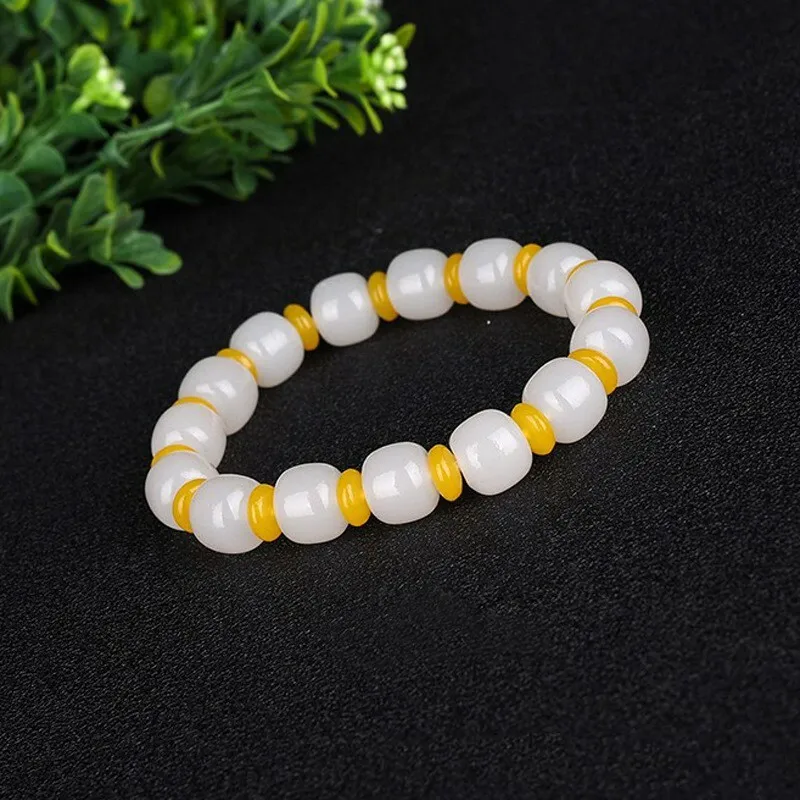 Exquisite Chinese Hetian Jade White Jade Handmade Old Form Beads Bracelet