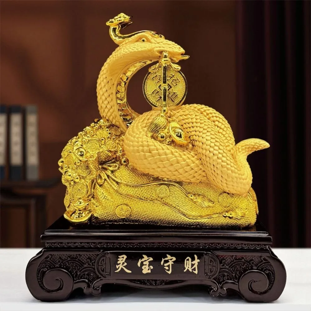زوج من تماثيل الأفعى الذهبية من فنغ شوي لديكور خزانة التلفزيون لمدخل غرفة المعيشة المنزلية، هدية مثالية لفتح الأعمال أو المنزل