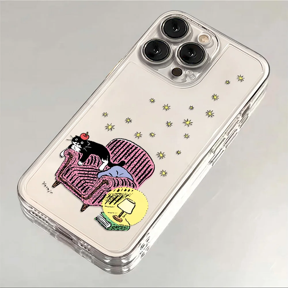 مضحك الكرتون الأسود القط قضية الهاتف آيفون 17 16 15 11 12 14 13 برو ماكس ميني X XS XR 7 8 زائد SE4 16E للصدمات غطاء ناعم #5