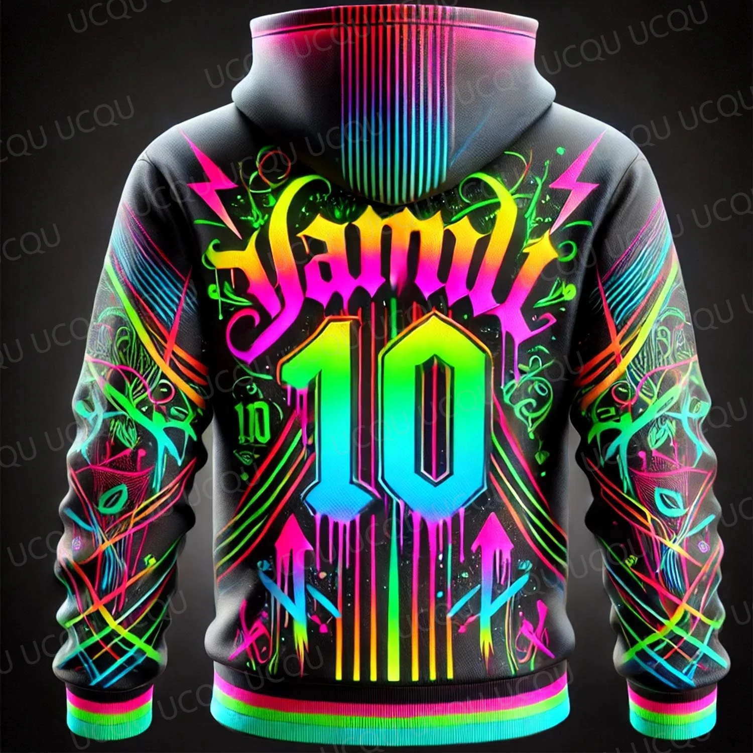 Dark Night Edition Sudadera con capucha de fútbol con grafiti diseñado por IA, jersey de manga larga para hombre, ropa deportiva de calle