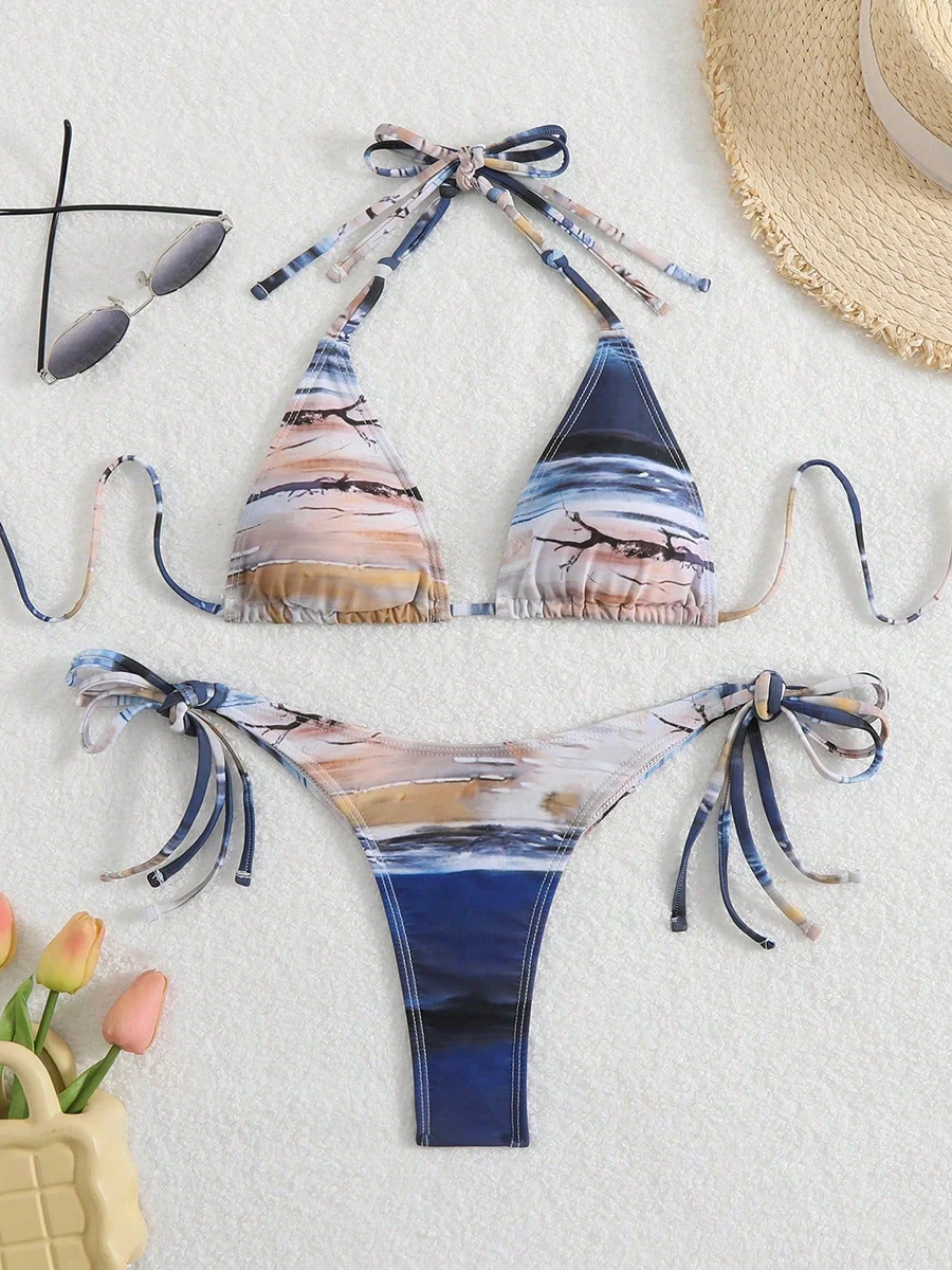 2026 جديد مايكرو البيكينيات النساء رفع ملابس السباحة طباعة مجموعة البكيني الرسن Biquini سلسلة ثوب السباحة بحر الإناث #1