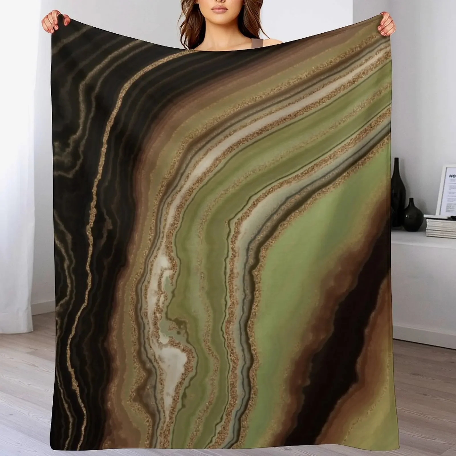 

Green And Brown Fractal Dutch Pour Throw Blanket Breathable Lightweight Blanket for Adults Kids