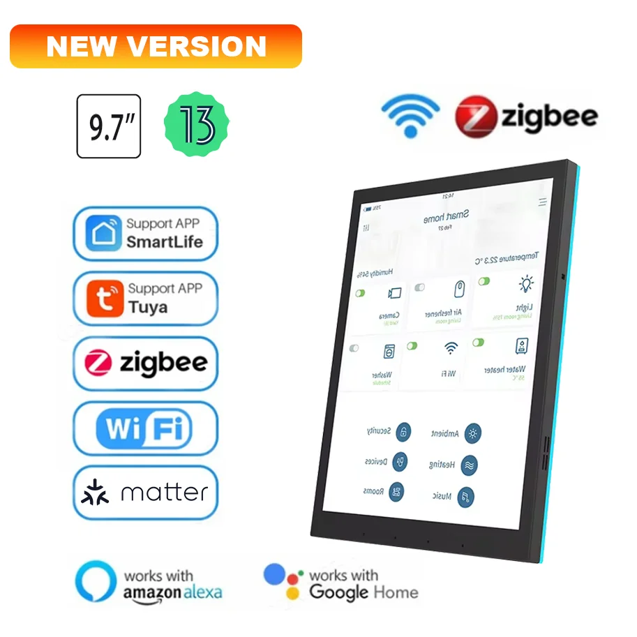 2K Resolution Android 13 Smart Tablet Tuya Zigebee Intelligent Home Control Panel Matter Thread Supported 4 LED Lights Bars