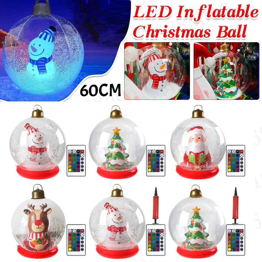 

60cm Inflatable LED Christmas Ball with LED Light Remote Control Xmas Tree Decoration Ball for Outdoor Indoor Porch Lawn Garden